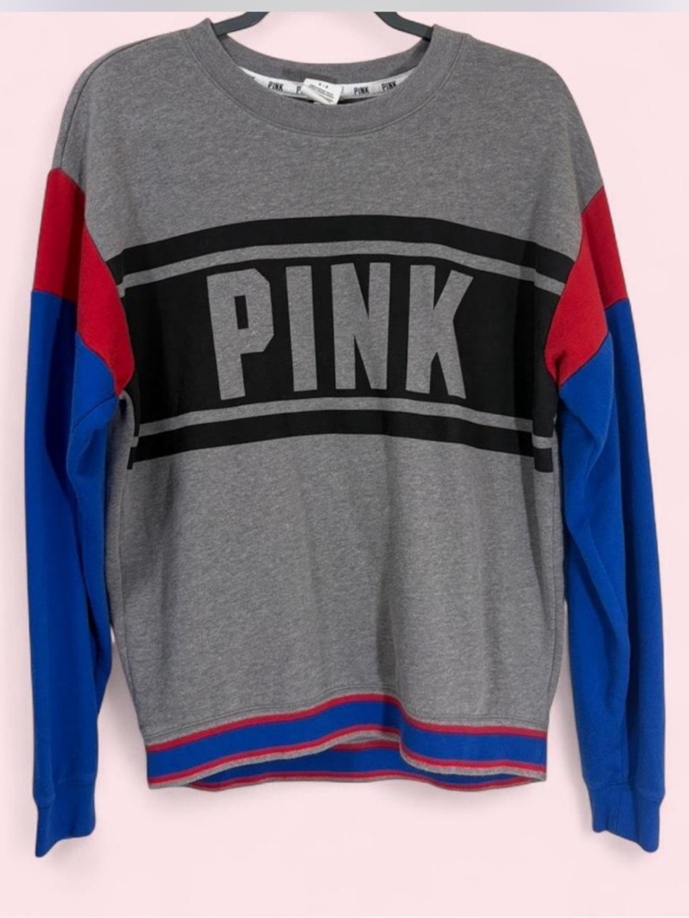 Victoria's Secret PINK Colorblock Crewneck Sweatshirt - Gray/Blue/Red